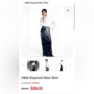 H&M Elegant Black and Silver Ling Black Tie Maxi Sequin Ball Skirt Small